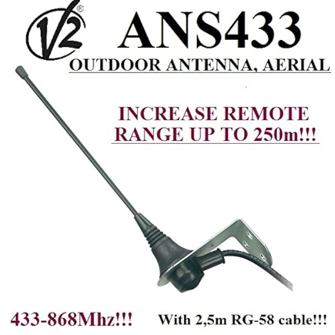 V2 ANS433 Aussenantenne für Jede Torautomatisierung, 433 bis 868 MHz, 50 Ohm, Reichweite bis 250 m