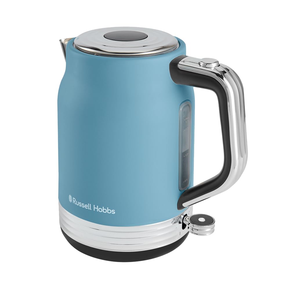 Russell Hobbs Wasserkocher [1,7L, 2400W] Hanley Retro Blau (Edelstahl, Vintage Design, Perfect Pour