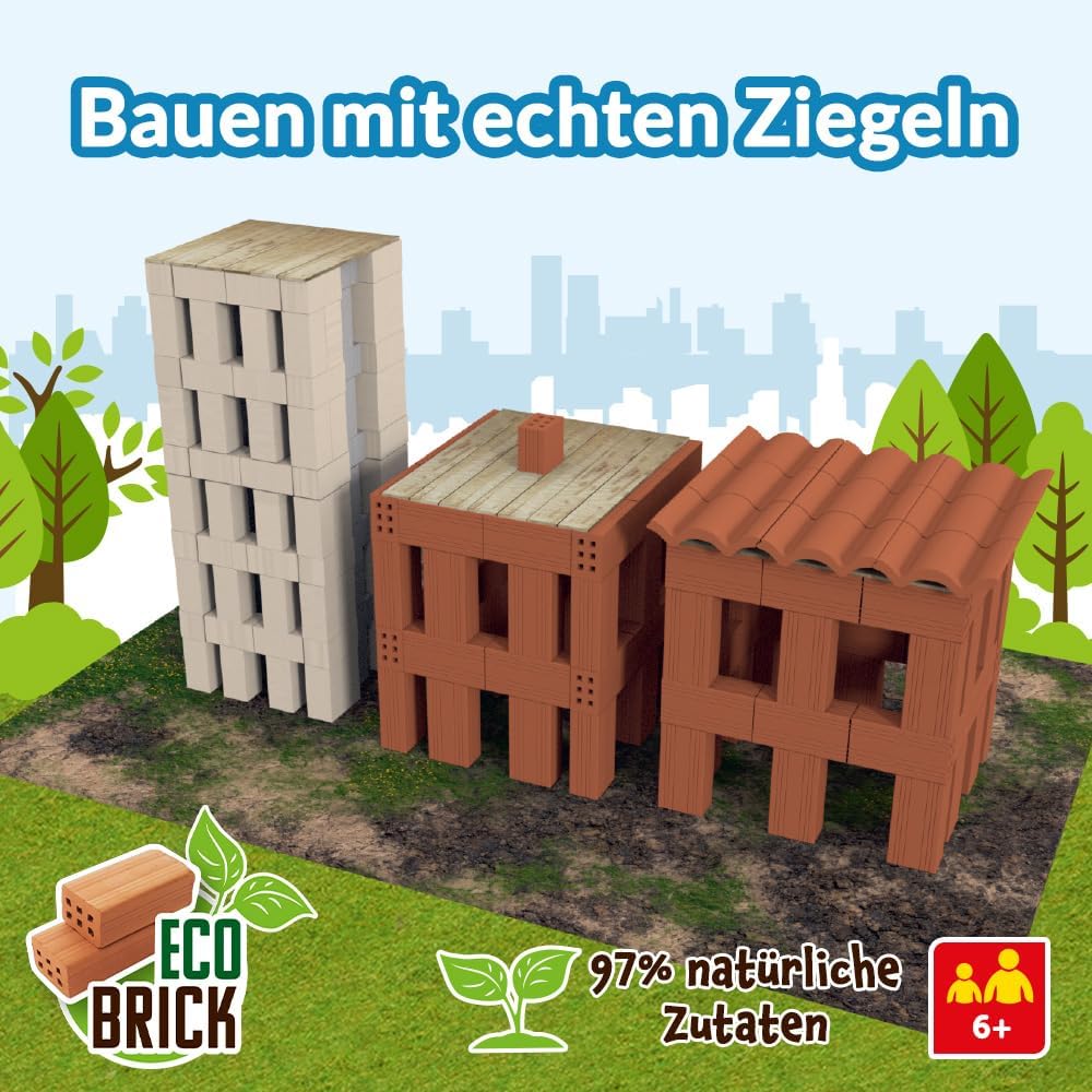 Trefl – Brick Trick: Baustelle/Construction Site – Bauen mit Ziegeln, EKO Echte Ziegelsteine, 290 Zi