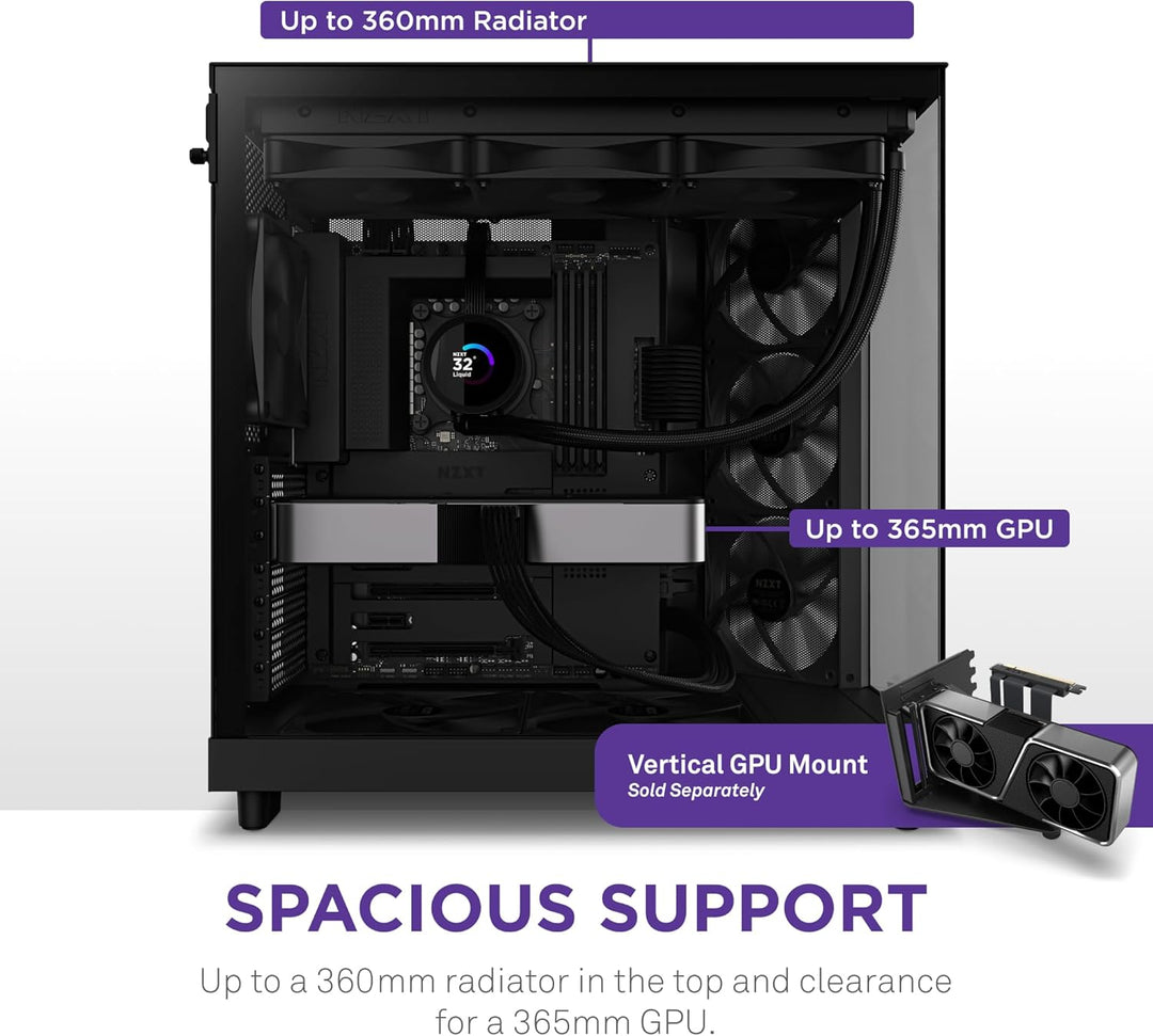 NZXT H6 Flow | CC-H61FB-01 | Kompaktes Mid-Tower Gehäuse mit zwei Kammern | Glaspaneele mit Panorama