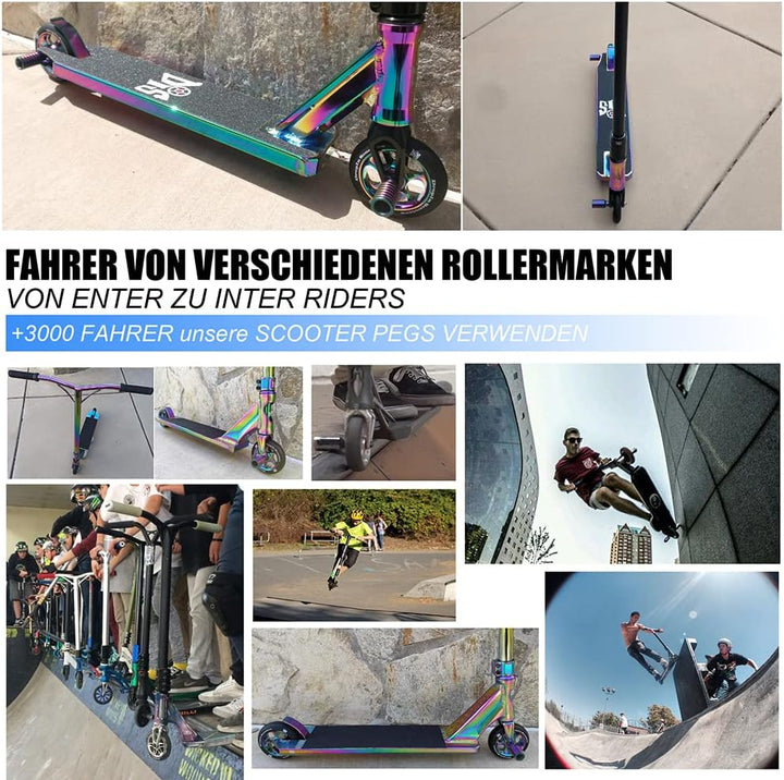 Scooter pegs - 2 stück Pro Stunt Scooter Pegs Rainbow Schward mit 12.9 Stufe Achse und Befestigungsm