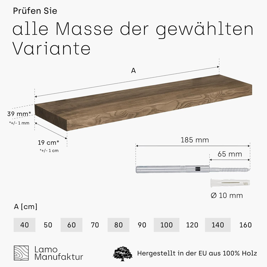 LAMO Manufaktur Wandregal Holz Gerade | Regal Farbe: Nussbaum | Invisible: Schweberegal | 90 cm Invi