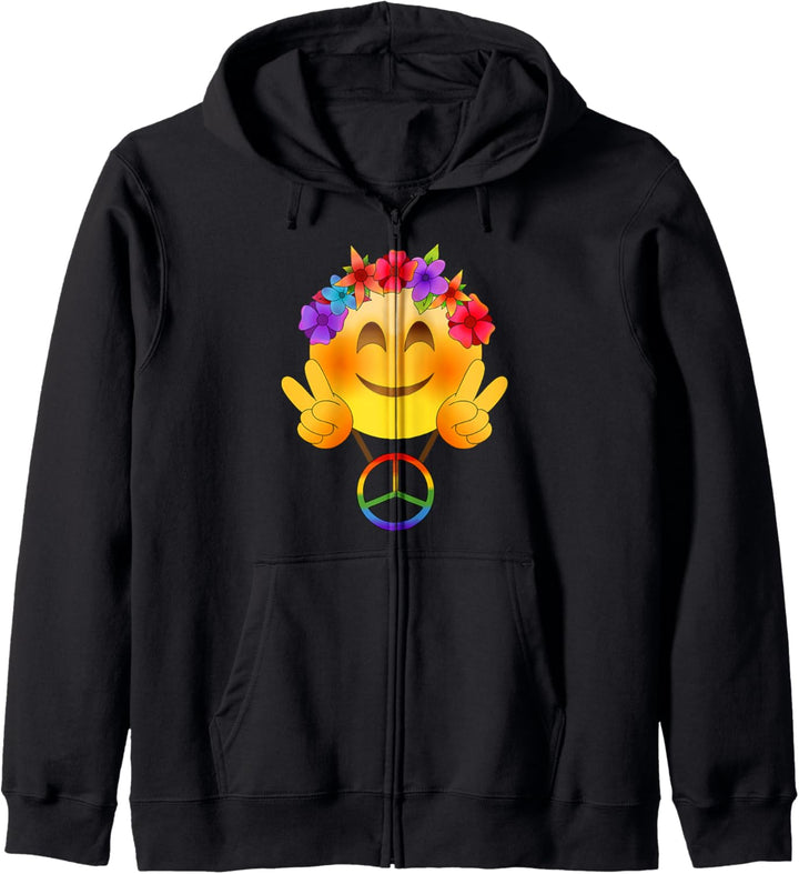 Hippie 60er und 70er Jahre Smiley Peace Flower Love Power Kapuzenjacke