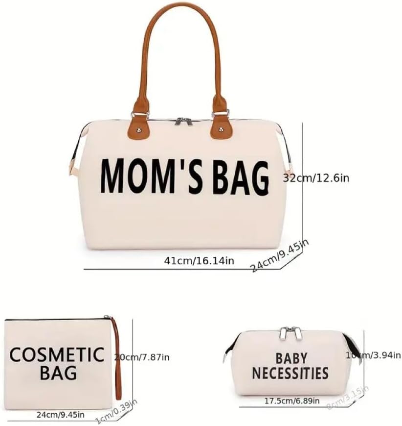 Moms Bag, Wickeltasche, Reisetasche 3er Set Beige, Beige