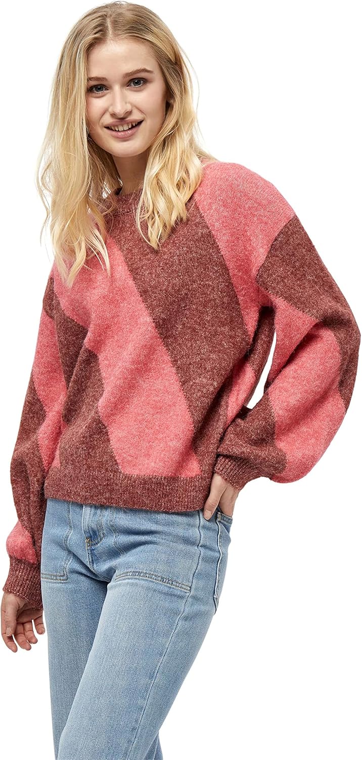 Desires Damen Kamelia Strickpullover, Apfelbutterbraun Gestreift