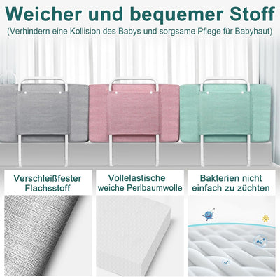 VA-Cerulean Rausfallschutz Bett, Boxspringbett Bettgitter Höhenverstellbar 40-60 cm, Flachs Bettschu