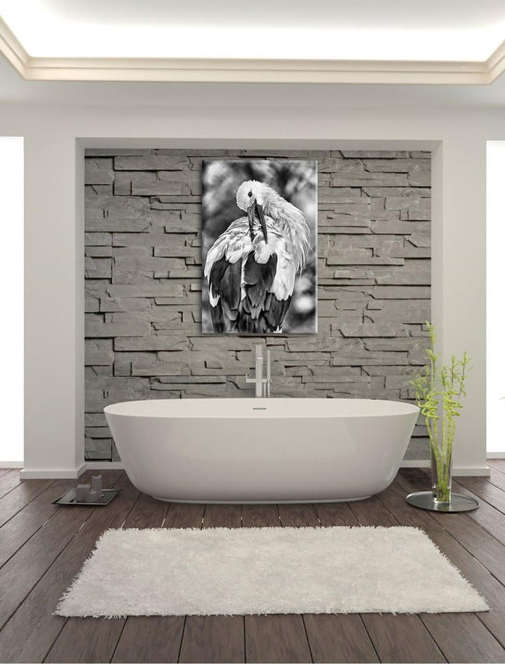 Pixxprint Storch putzt Sich als Leinwandbild/Grösse: 100x70 / Wandbild/Kunstdruck/fertig bespannt, 1