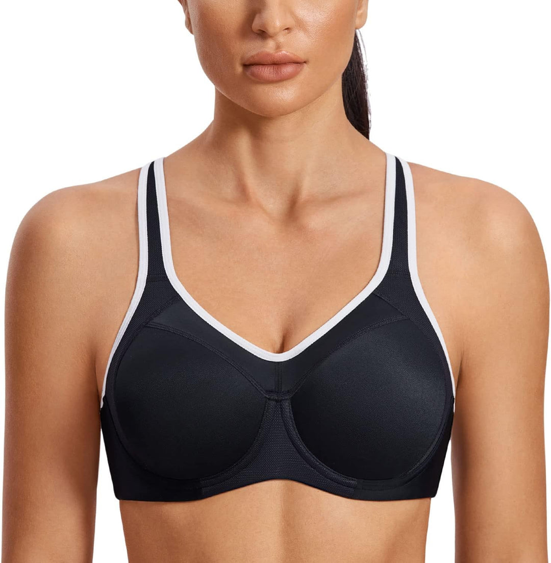 SYROKAN Damen Sport BH Starker Halt- Bügel Push Up Ringerrücken Gepolstert Fitness BH 70B Schwarz, 7
