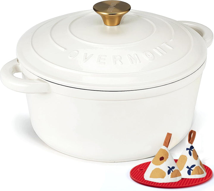 Overmont Bräter emaille Gusseisen Topf - Schmortopf 26cm backofengeeignet - mit Deckel und Kochbuch