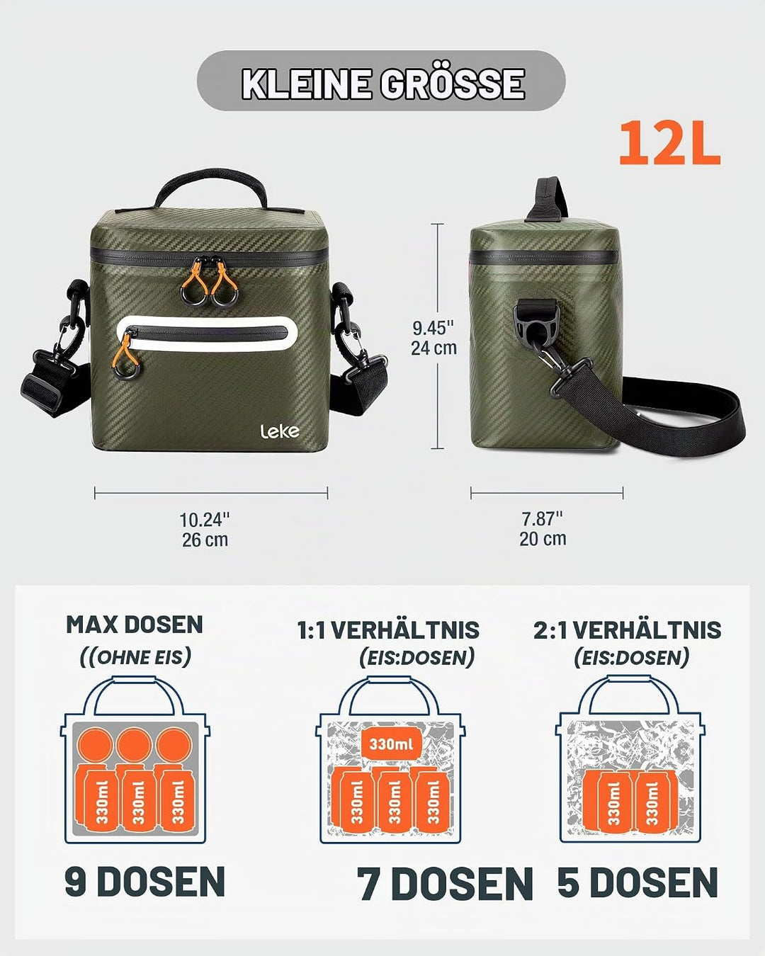 Lekesky 12/20L Verstärkter Isolierter Kühltasche – Tragbarer Kühltasche, Wasserdichter &amp; Undichtheit