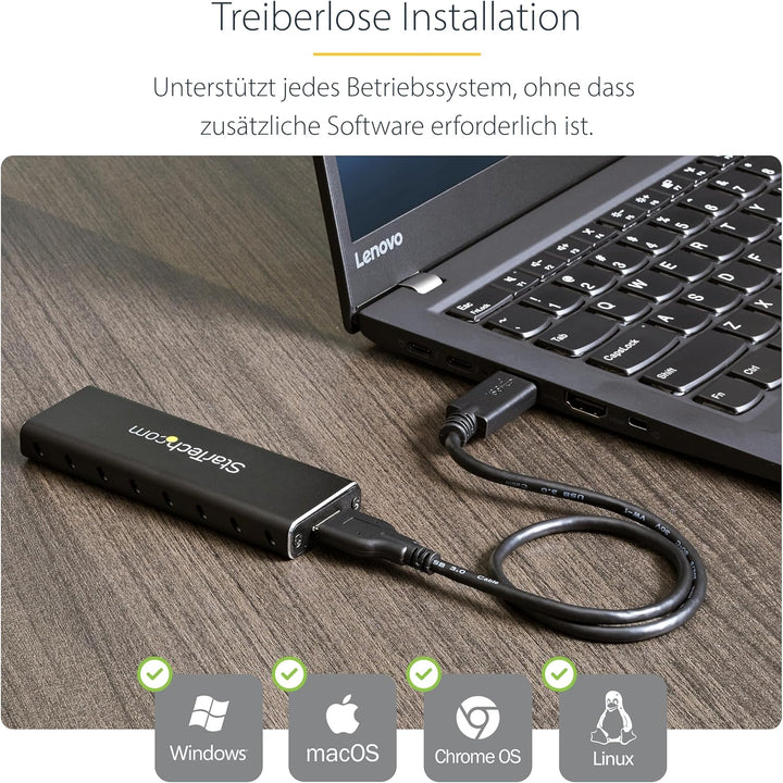 StarTech.com M.2 SSD Aluminiumgehäuse für USB 3.0 (5Gbit/s) mit UASP - Schwarz - M.2 NGFF SATA mit B