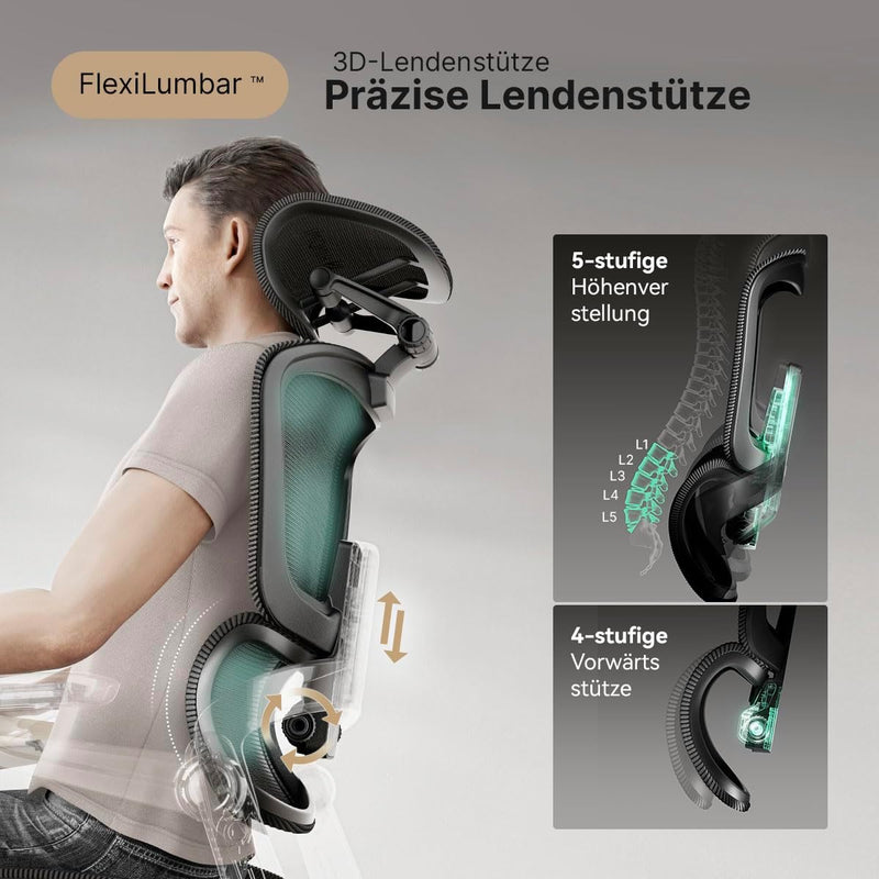 HINOMI H1ProV2 Bürostuhl Ergonomisch, Ergonomischer Bürostuhl mit 3D-Kopfstütze,Bürostuhl mit Fussst