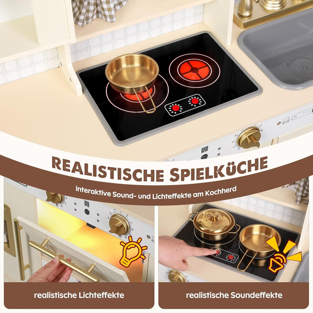 EDUBEBO Kinderküchen-Spielset, höhenverstellbar, mit verschiedenen Küchenzubehörteilen, ideales Roll