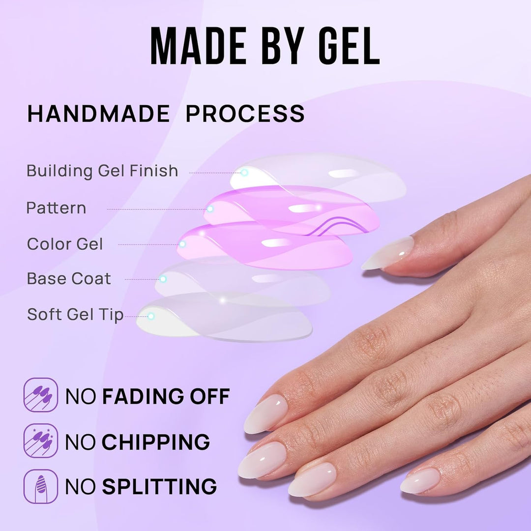 BTArtbox Almond Press on Nails Kurz White Glossy Fake Nägel Short Sheer Einfarbig künstliche Falsche