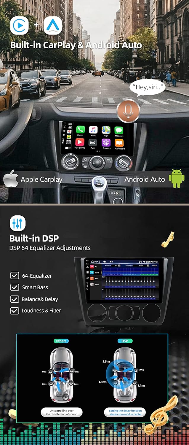JOYX - 6G+128G - Android 15 IPS Autoradio Passt für BMW 1 Series E81/E82/E87/E88 (2004-2012) - Kabel