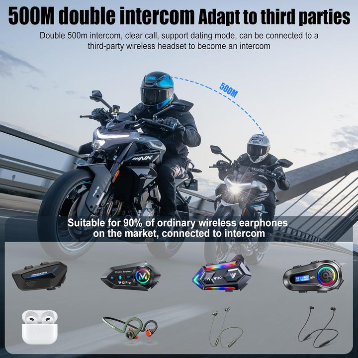OBEST Bluetooth-Headset für Motorradhelme, Gegensprechanlage für zwei Personen mit einer Reichweite