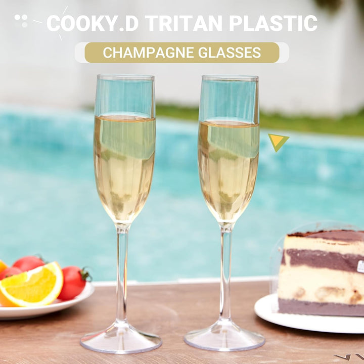COOKY.D Bruchsicheres Sektflöten-Set, 100 % Tritan-Kunststoff, unzerbrechliche Trinkgläser, BPA-frei