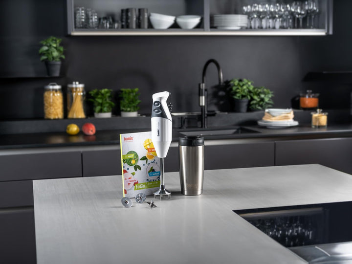 bamix Stabmixer Set M200 toGO inkl. Multifunktionsmesser, 4 Aufsätze, Isolierbecher, Smoothies Rezep