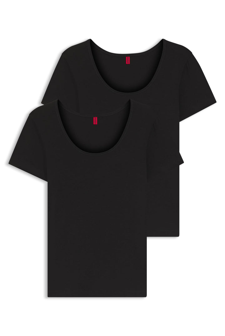 HUGO Damen Twin T-Shirt RN Zweier-Pack T-Shirts aus Stretch-Baumwolle mit Logos, Black1