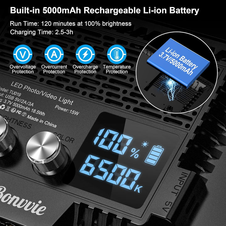 Bonvvie LED Video Dauerlicht Kit, 3000-6500K Fotolicht für Studio & Outdoor Fotografie, Vlog, Videok
