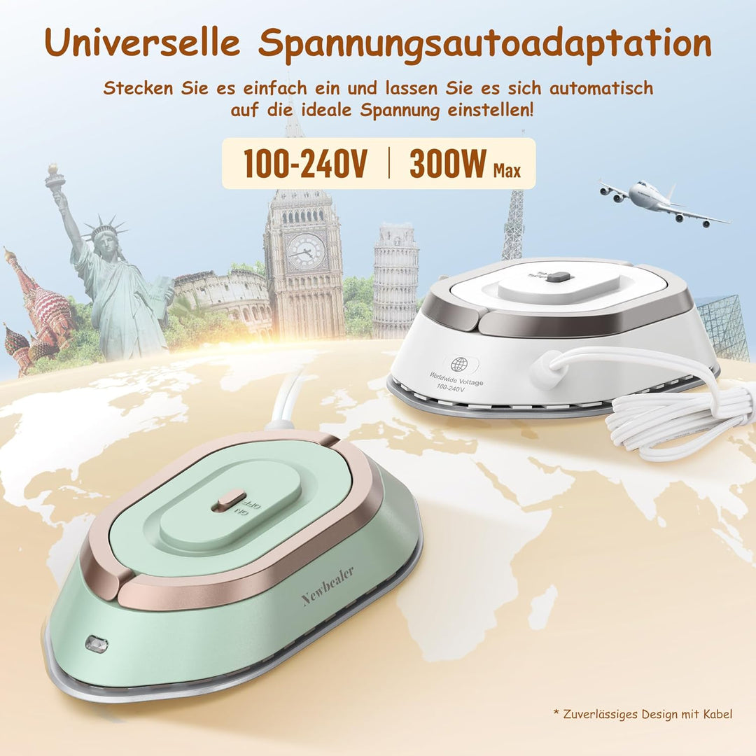 Newbealer Mini Reisebügeleisen mit umschaltbarer Spannung-220V/120V, Kompaktes Bügeleisen für Kleidu