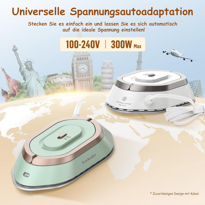 Newbealer Mini Reisebügeleisen mit umschaltbarer Spannung-220V/120V, Kompaktes Bügeleisen für Kleidu