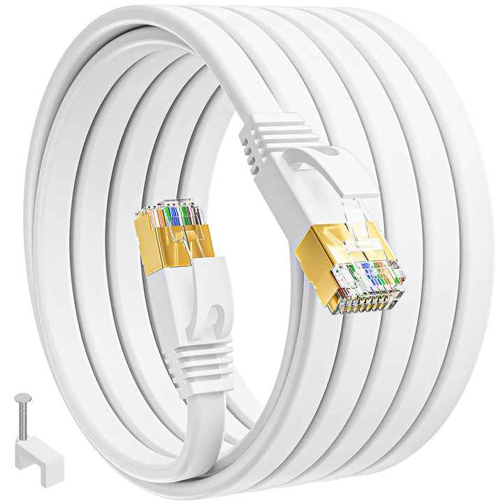 Lan Kabel 15 Meter Cat 7, Flach Netzwerkkabel Dünn 15m Weiss Wlan Kabel High Speed Lankabelverlaenge