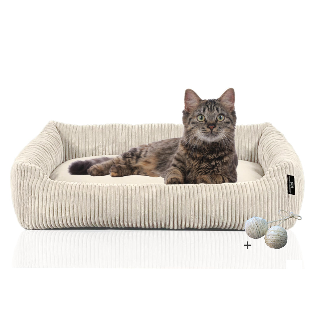 Rohrschneider Katzenbett Cordstoff mit Spielkugelset (Beige, breiter Cordstoff) Beige breiter Cordst