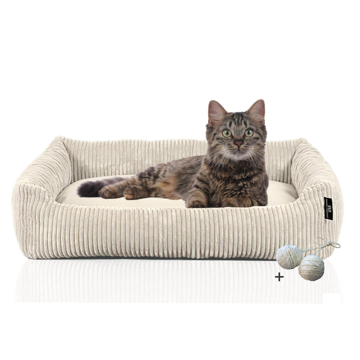 Rohrschneider Katzenbett Cordstoff mit Spielkugelset (Beige, breiter Cordstoff) Beige breiter Cordst