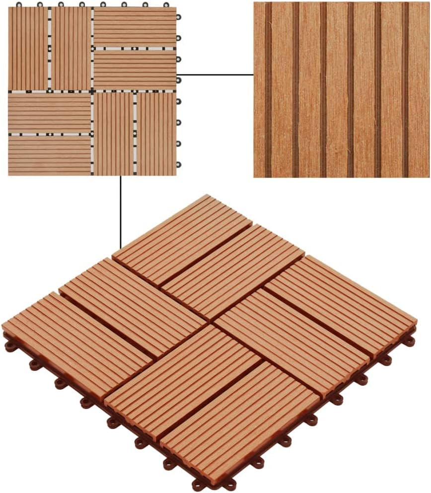 Festnight WPC Terrassendielen Terrassenplatten 30x30 cm 11er Spar Set für 1m² Teak in Holzoptik für