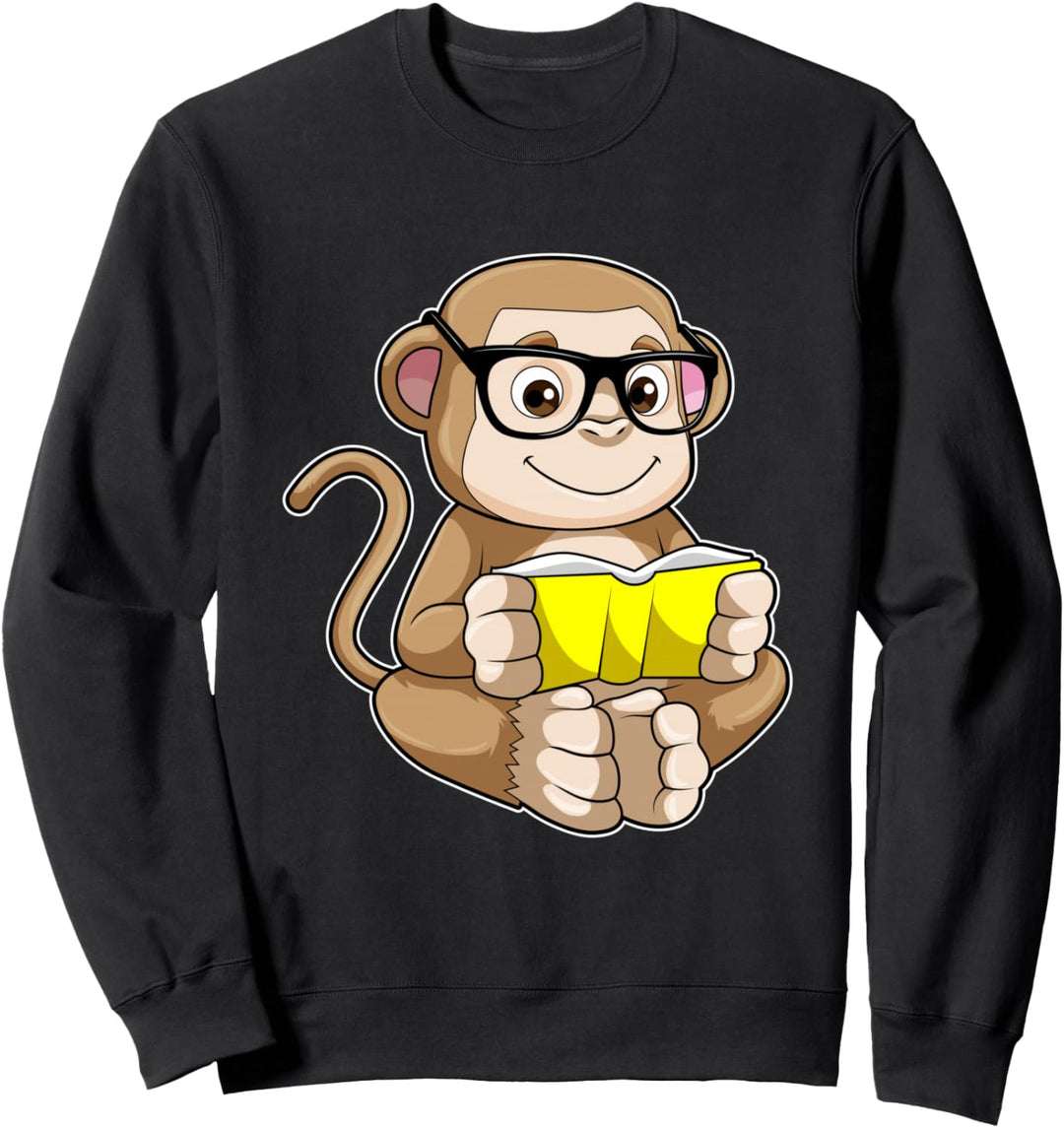 Affe Nerd Buch Brille Sweatshirt