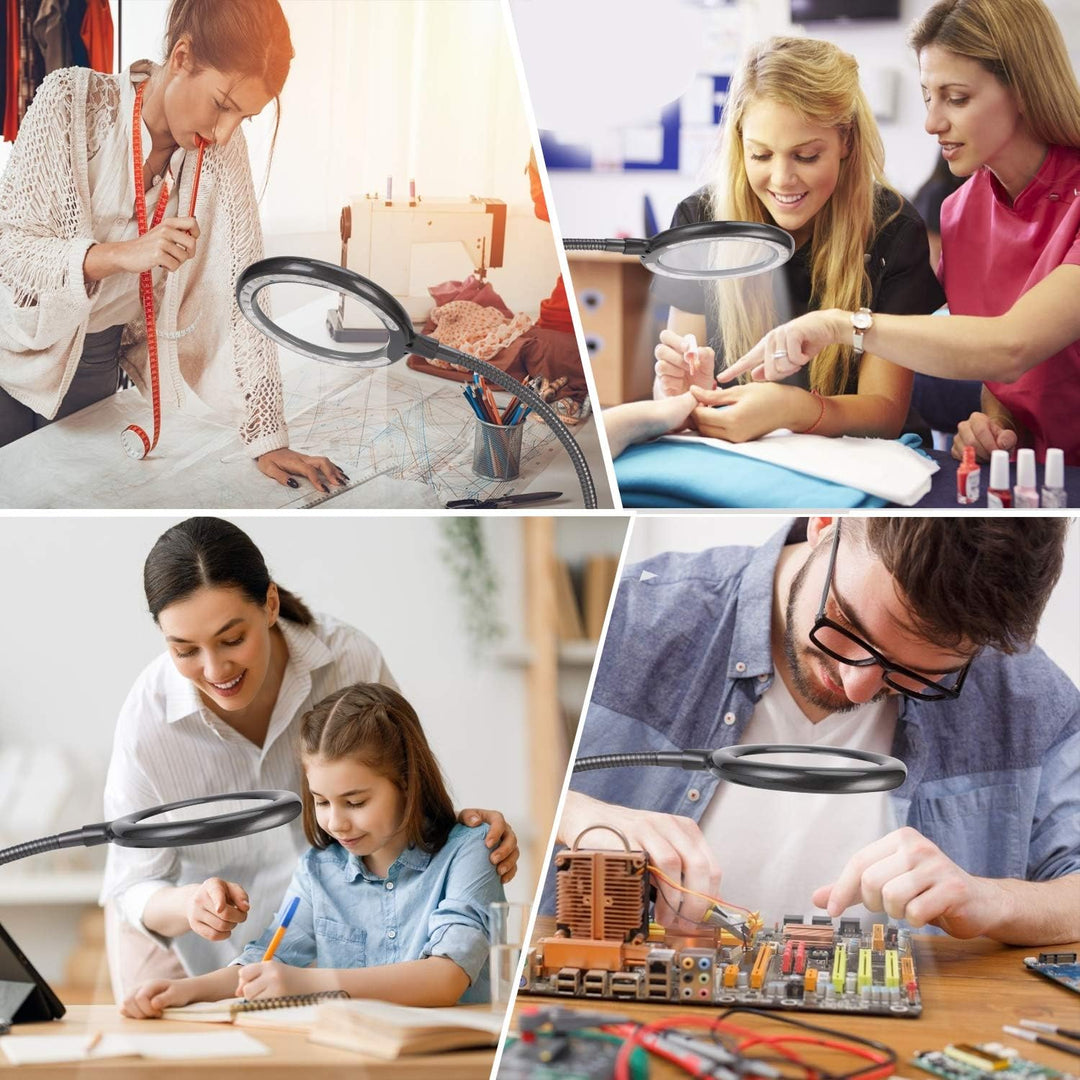 5x Lupe Mit Licht und StäNder, Wiederaufladbare, Dimmbare Led-Lupe, Tischlupe Mit Led-Beleuchtung Fü