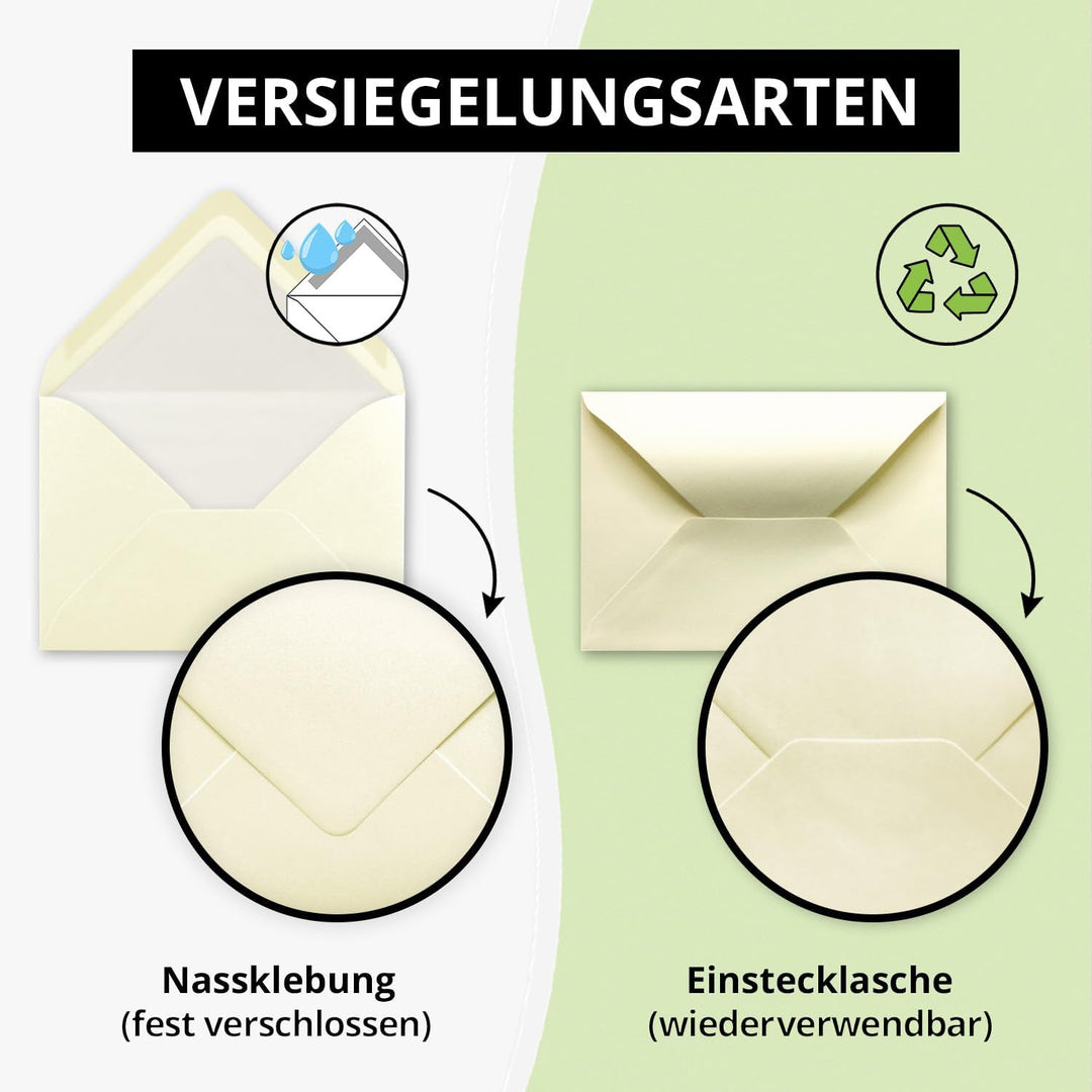 75 Briefumschläge Vanille (Creme) - DIN C6 - gefüttert mit weissem Seidenpapier - 100 g/m² - 11,4 x