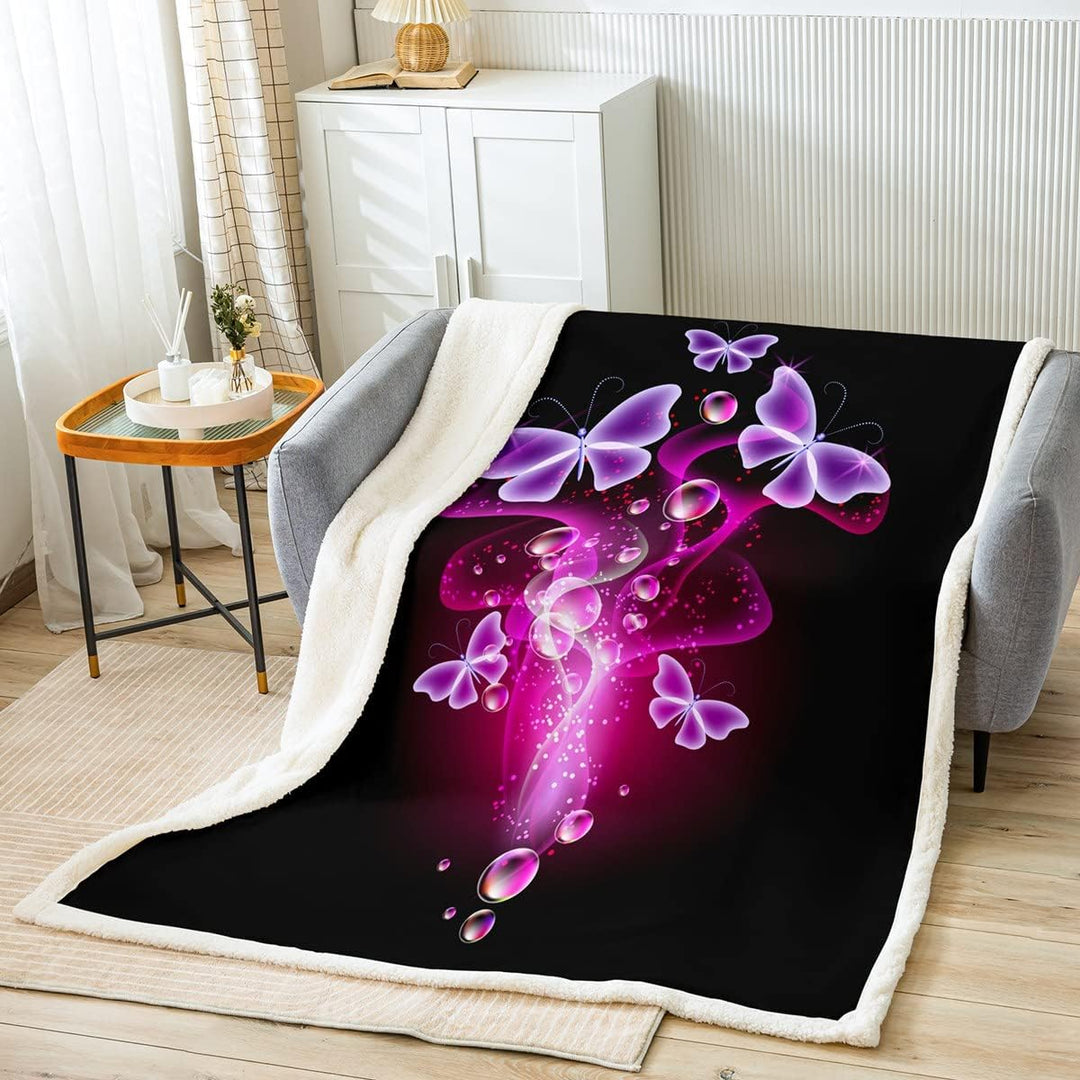 Loussiesd Schmetterling Kuscheldecke Girly Schmetterlinge Druck Wohndecke 150x200cm für Sofa Lila Fl
