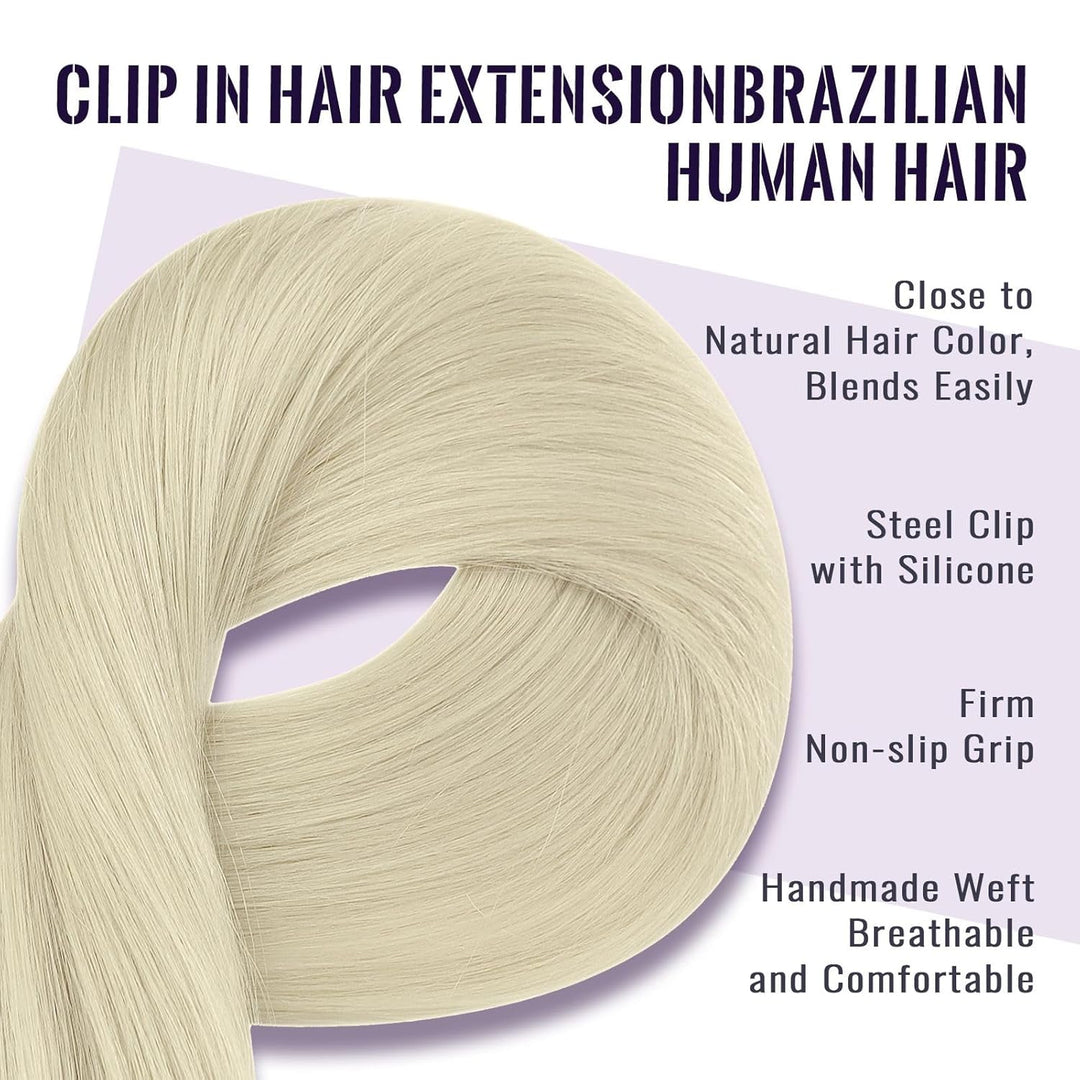 Fshine Invisible Clip in Extensions Echthaar Blond Hair Extensions Clip in Echthaar Weissblond 30cm
