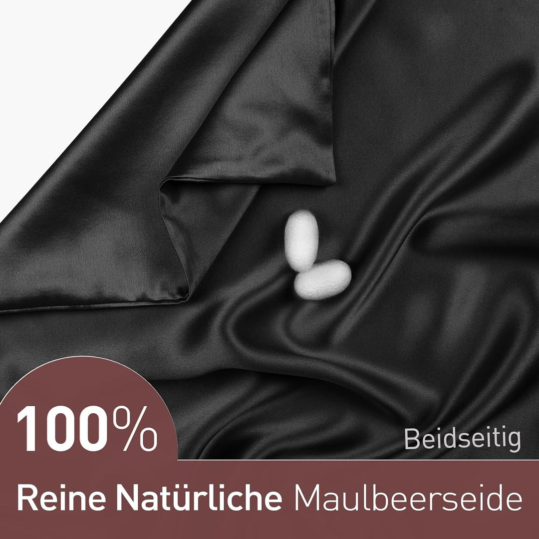Joyhabit Seidenkissenbezug 80x80, Schwarz, 16MM Silk Pillowcase aus 100% Bio Maulbeerseide, Super fü