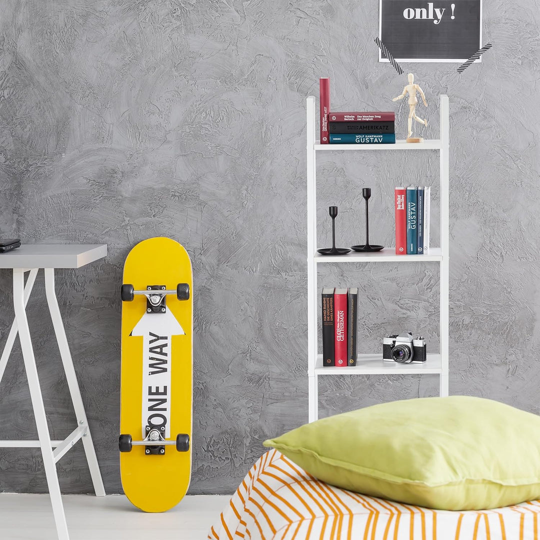 Relaxdays Standregal, modernes Leiterregal m. 4 Ablagen, Pflanzen, Bücher & Deko, Vintage, HBT 136 x