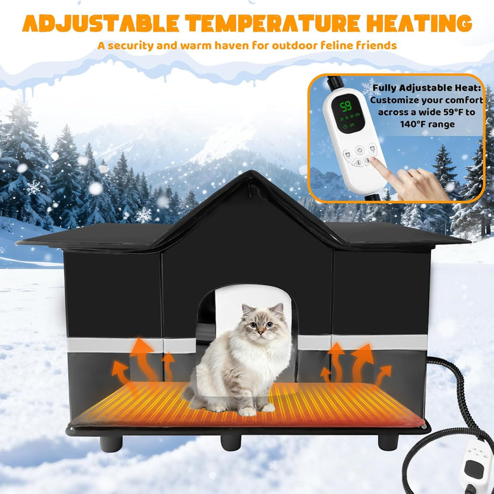 Homegroove Beheiztes Katzenhaus Outdoor - Winterfests Isoliertes Katzenhaus für Draussen mit Heizpad