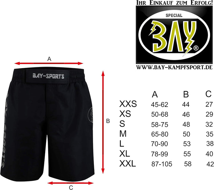 Bay MMA Shorts Hose Exklusiv XXS - XXL schwarz/grau K1 UFC K-1 Short Kinder Erwachsene (S)