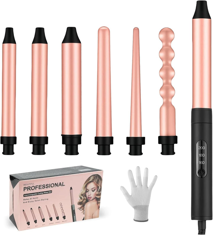 Flintronic 6 in 1 Lockenstab, Lockenwickler Set mit 6 Multifunktions Austauschbare Keramikbeschichtu