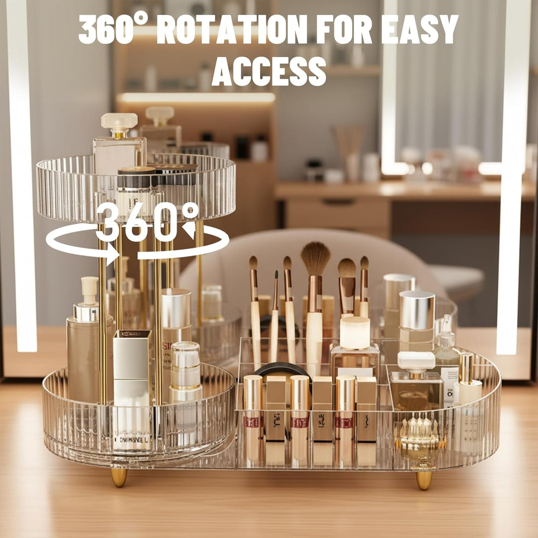 Schminktisch Organizer, Transparent Make Up Organizers, 360° Drehbarer Schmink Organizer, Parfüm Org