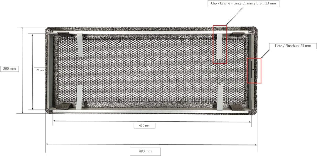 KOTARBAU Luftgitter 16 x 45 cm Silber - Antik Kamingitter Ofengitter Lüftungsgitter Warmluftgitter K
