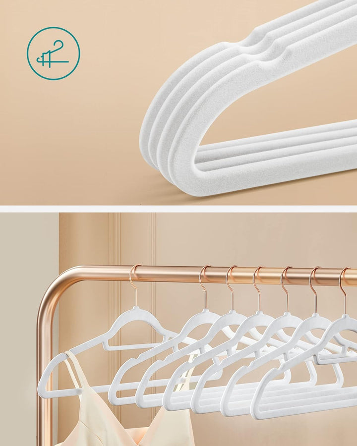 SONGMICS Kleiderbügel Samt, 30er Set, Bügel, rutschfest, kleine Stange für Krawatten, 360° drehbarer