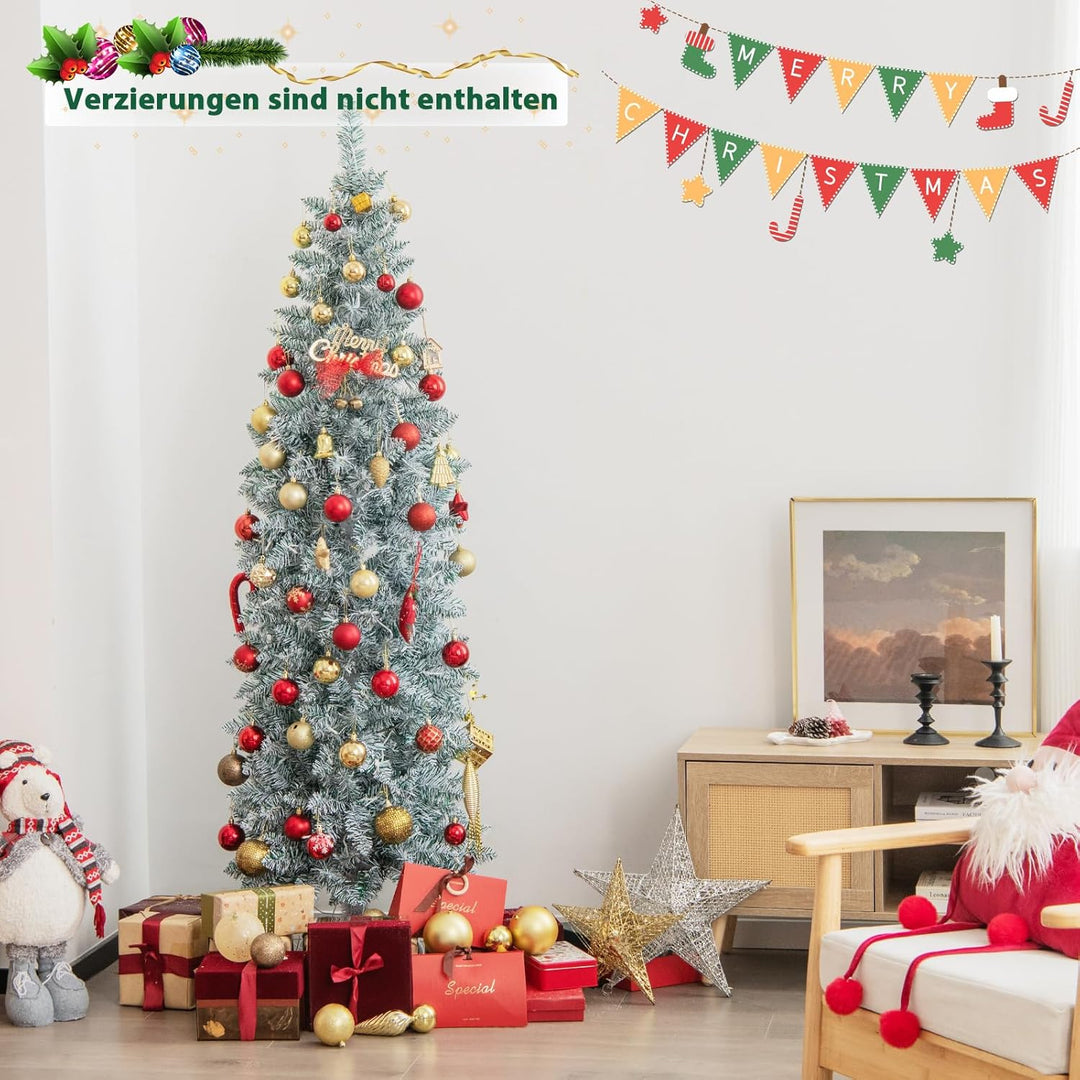 COSTWAY 180cm künstlicher Weihnachtsbaum Bleistift, LED Tannenbaum mit Beleuchtung, schlanker Christ