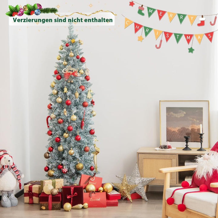 COSTWAY 180cm künstlicher Weihnachtsbaum Bleistift, LED Tannenbaum mit Beleuchtung, schlanker Christ