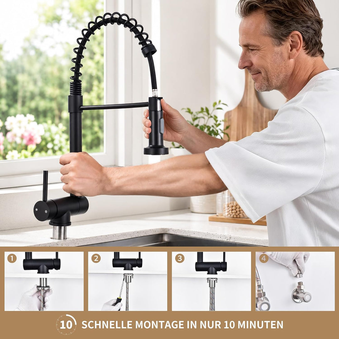 HOMELODY Wasserhahn Küche Schwarz Ausziehbar für Vorfenster, Schwarz