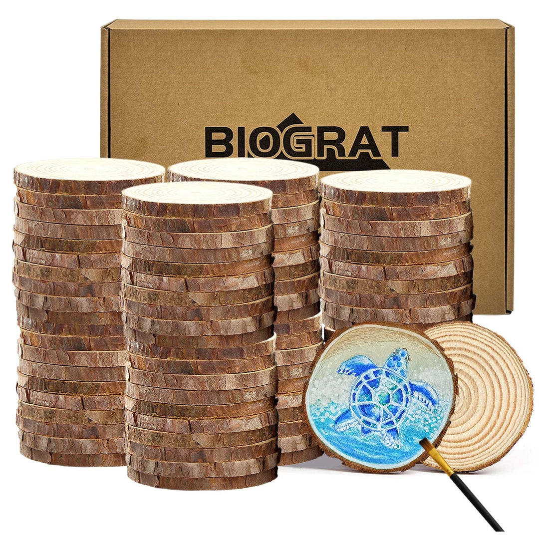 BIOGRAT Holzscheiben 5cm klein, 80 Stücke (5-6 cm Durchmesser 0,5 cm Dicke) Baumscheiben zum Basteln