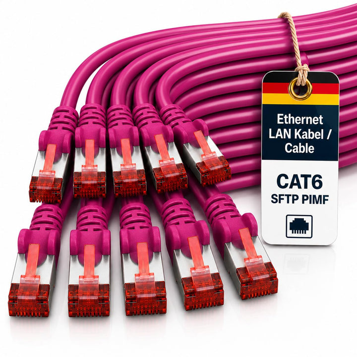 1aTTack.de 10x 5m Cat6 Cat.6 Ethernet-Kabel Cat 6 Netzwerk-Kabel Patch-Kabel RJ45 SFTP - Magenta 5,0