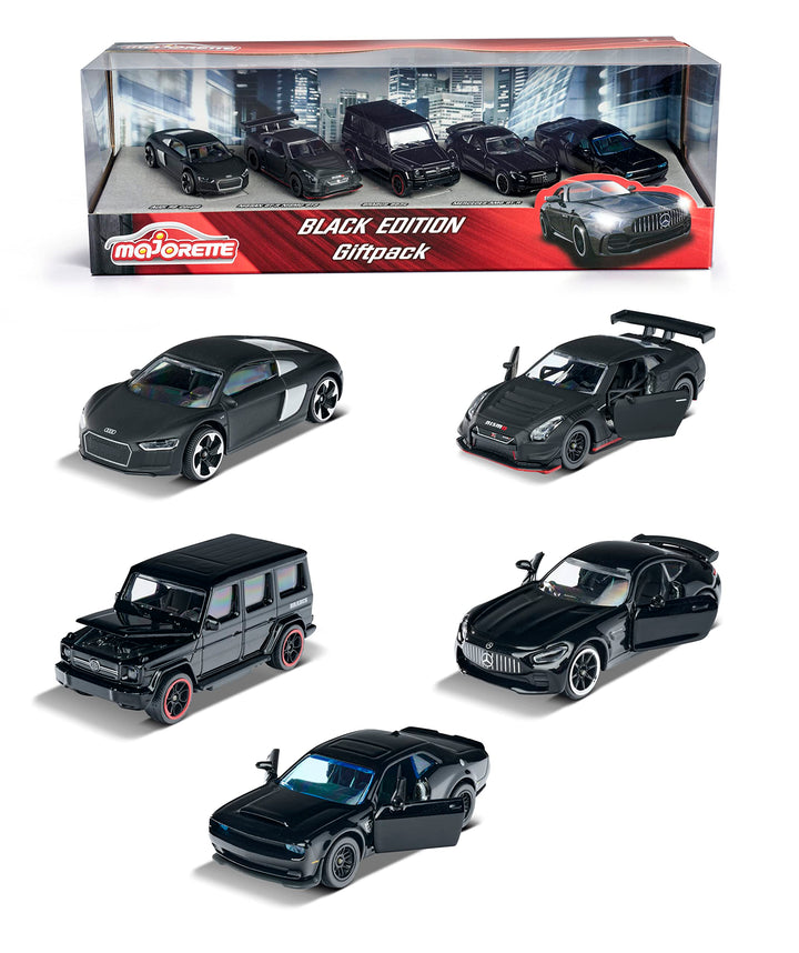 Majorette - Black Edition - (5er Set) - Auto-Geschenk-Set, 5 schwarze Spielzeugautos (7,5 cm) mit Fr