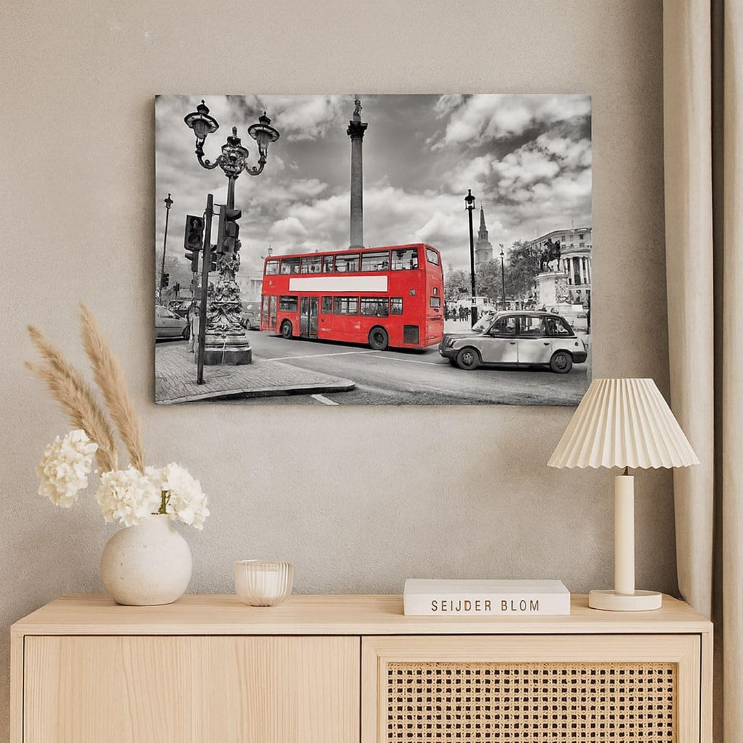 Bilder auf Leinwand 100x70cm Leinwandbild Trafalgar Platz Taxi London Gross Wanddeko Bild Schlafzimm